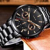 Exquisite Lige Men's Sports Quartz Watch Waterproof Steel Belt Double Eye Multi-function Watch Business Watch