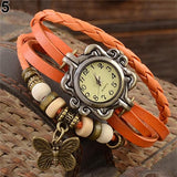 Women's Casual Vintage Multilayer Butterfly Faux Leather Bracelet Wrist Watch