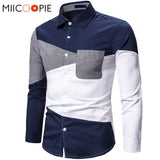 Oxford Patchwork Shirts Men Casual Long Sleeve White Camisa Social Spring Autumn Stitching Color Slim Fit Business Dress Shirt
