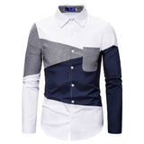 Oxford Patchwork Shirts Men Casual Long Sleeve White Camisa Social Spring Autumn Stitching Color Slim Fit Business Dress Shirt