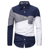 Oxford Patchwork Shirts Men Casual Long Sleeve White Camisa Social Spring Autumn Stitching Color Slim Fit Business Dress Shirt