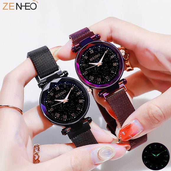Ladies watch luminous Starry Sky Women's Watches Milanese Quartz Mesh With Magnetic Buckle decoration Girls gifts reloj mujer