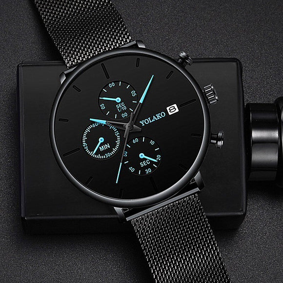 2019 Men's Business Watch Quartz Luxury Simple Blue Pointer Scrub Dial Male Fashion Atmosphere Calendar WristWatch Montre Homme