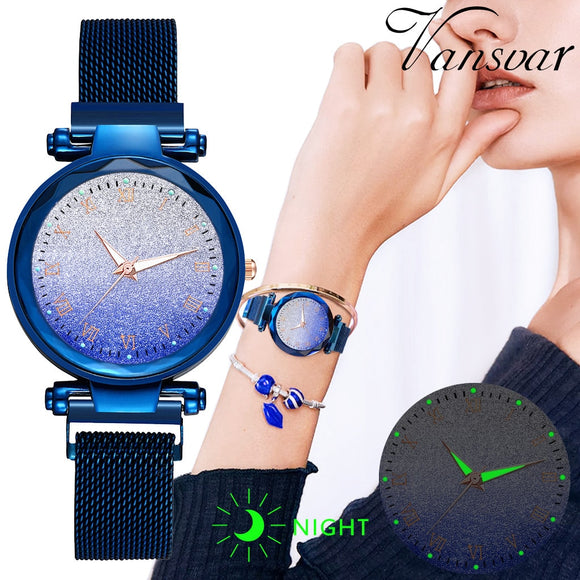 Women's quartz wristwatches Montre femme Vansvar Quartz Magnet Buckle Stainless Steel Sky Luminous Watch Zegarek damski***27