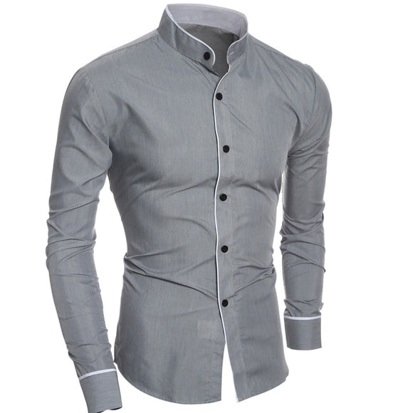 Casual Long Sleeve Men Shirt Solid Color Luxury Shirts For Men Slim Business Fashion Stand-Collar Shirts 2019 Long Sleeve