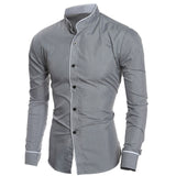 Casual Long Sleeve Men Shirt Solid Color Luxury Shirts For Men Slim Business Fashion Stand-Collar Shirts 2019 Long Sleeve