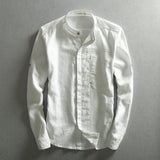 Men Solid Linen Shirt Chinese Traditional Mandarin Collar Cotton Dress Shirts Long Sleeve Linen Shirt Male Business Shirt TS-310