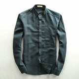Men Solid Linen Shirt Chinese Traditional Mandarin Collar Cotton Dress Shirts Long Sleeve Linen Shirt Male Business Shirt TS-310