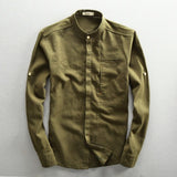 Men Solid Linen Shirt Chinese Traditional Mandarin Collar Cotton Dress Shirts Long Sleeve Linen Shirt Male Business Shirt TS-310