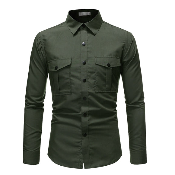 2019 New Autumn Button Cootn Military Shirt Men Long Sleeve Casual Shirts Tactical Business Shirt