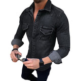 Denim Shirt Men Cotton Jeans Shirt Fashion Autumn Casual Slim Fit Long Sleeve Shirts Cowboy Shirt Stylish Tops Asian Size 3XL