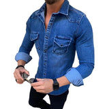 Denim Shirt Men Cotton Jeans Shirt Fashion Autumn Casual Slim Fit Long Sleeve Shirts Cowboy Shirt Stylish Tops Asian Size 3XL