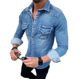 Denim Shirt Men Cotton Jeans Shirt Fashion Autumn Casual Slim Fit Long Sleeve Shirts Cowboy Shirt Stylish Tops Asian Size 3XL