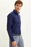 DeFacto Men Formal Business Blue Top Shirt Long Sleeve Smart Casual Fit Office Turn-down Collar Shirt High Quality-L5281AZ19AU