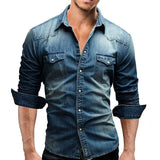 2018 Fashion Brand Men Shirt Male Long Sleeve Lapel Shirts High Quality Casual Solid Color Denim Slim Fit Mens Shirts M-XXXL