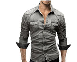 2018 Fashion Brand Men Shirt Male Long Sleeve Lapel Shirts High Quality Casual Solid Color Denim Slim Fit Mens Shirts M-XXXL