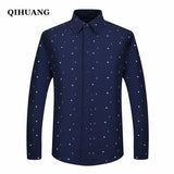QIHUANG Men Long Sleeved Printed Shirts Casual Plus Size Male Business Dress Shirt 2018 Brand Men Clothing Soft Comfortable