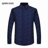 QIHUANG Men Long Sleeved Printed Shirts Casual Plus Size Male Business Dress Shirt 2018 Brand Men Clothing Soft Comfortable