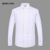 QIHUANG Men Long Sleeved Printed Shirts Casual Plus Size Male Business Dress Shirt 2018 Brand Men Clothing Soft Comfortable