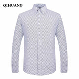 QIHUANG Men Long Sleeved Printed Shirts Casual Plus Size Male Business Dress Shirt 2018 Brand Men Clothing Soft Comfortable