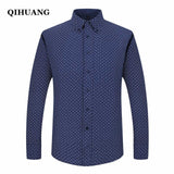 QIHUANG Men Long Sleeved Printed Shirts Casual Plus Size Male Business Dress Shirt 2018 Brand Men Clothing Soft Comfortable