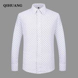 QIHUANG Men Long Sleeved Printed Shirts Casual Plus Size Male Business Dress Shirt 2018 Brand Men Clothing Soft Comfortable