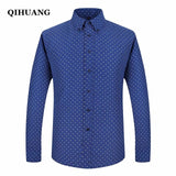 QIHUANG Men Long Sleeved Printed Shirts Casual Plus Size Male Business Dress Shirt 2018 Brand Men Clothing Soft Comfortable
