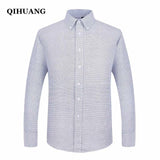 QIHUANG Men Long Sleeved Printed Shirts Casual Plus Size Male Business Dress Shirt 2018 Brand Men Clothing Soft Comfortable