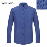 QIHUANG Men Long Sleeved Printed Shirts Casual Plus Size Male Business Dress Shirt 2018 Brand Men Clothing Soft Comfortable