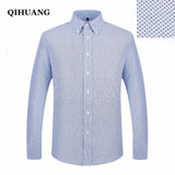 QIHUANG Men Long Sleeved Printed Shirts Casual Plus Size Male Business Dress Shirt 2018 Brand Men Clothing Soft Comfortable