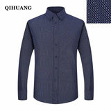 QIHUANG Men Long Sleeved Printed Shirts Casual Plus Size Male Business Dress Shirt 2018 Brand Men Clothing Soft Comfortable