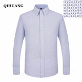 QIHUANG Men Long Sleeved Printed Shirts Casual Plus Size Male Business Dress Shirt 2018 Brand Men Clothing Soft Comfortable